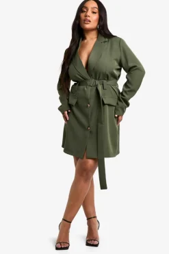 Blazer Dresses|Suits & Tailoring*boohoo Plus D-ring Utility Blazer Dress khaki