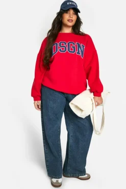 Sweatshirts|Dsgn Studio*boohoo Plus DSGN Applique Sweatshirt red