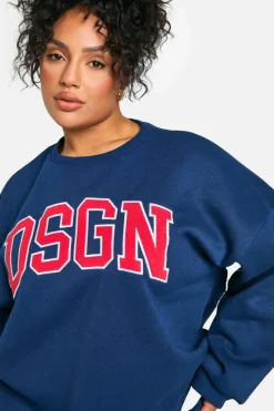 Sweatshirts|Hoodies & Sweatshirts*boohoo Plus DSGN Applique Sweatshirt navy