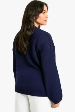 Jumpers|Up To 80% Off Winter Warmers*boohoo Plus DSGN Crew Neck Knitted Jumper navy