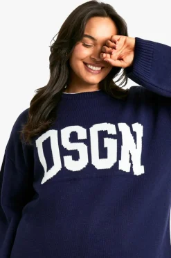 Jumpers|Up To 80% Off Winter Warmers*boohoo Plus DSGN Crew Neck Knitted Jumper navy