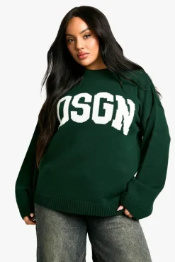 Jumpers|Dsgn Studio*boohoo Plus DSGN Crew Neck Knitted Jumper bottle green