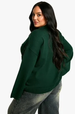 Jumpers|Dsgn Studio*boohoo Plus DSGN Crew Neck Knitted Jumper bottle green