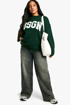 Jumpers|Dsgn Studio*boohoo Plus DSGN Crew Neck Knitted Jumper bottle green