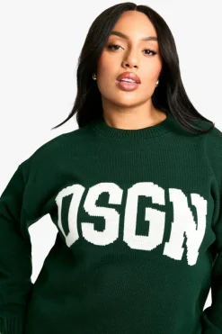 Jumpers|Dsgn Studio*boohoo Plus DSGN Crew Neck Knitted Jumper bottle green