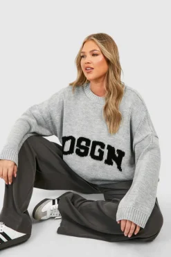 Jumpers|Dsgn Studio*boohoo Plus Dsgn Knitted Crew Neck Jumper light grey
