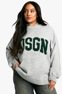 Jumpers|Dsgn Studio*boohoo Plus Dsgn Knitted Oversized Hoody light grey