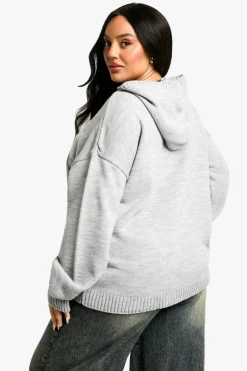 Jumpers|Dsgn Studio*boohoo Plus Dsgn Knitted Oversized Hoody light grey
