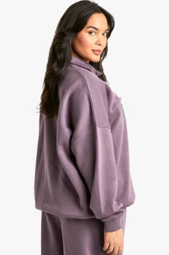 Sweatshirts|Dsgn Studio*boohoo Plus Dsgn Studio Applique Oversized Half Zip Sweatshirt grape