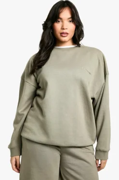 Sweatshirts|Hoodies & Sweatshirts*boohoo Plus Dsgn Studio Embroidered Oversized Sweatshirt khaki