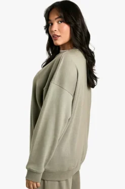 Sweatshirts|Hoodies & Sweatshirts*boohoo Plus Dsgn Studio Embroidered Oversized Sweatshirt khaki
