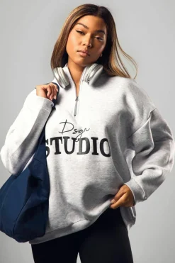 Sweatshirts|Dsgn Studio*boohoo Plus Dsgn Studio Script Half Zip Sweatshirt ash grey