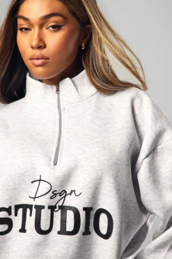 Sweatshirts|Dsgn Studio*boohoo Plus Dsgn Studio Script Half Zip Sweatshirt ash grey