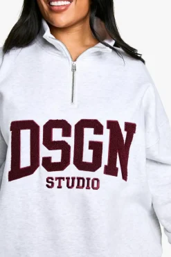 Sweatshirts|Dsgn Studio*boohoo Plus DSGN Studio Towelling Applique Oversized Half Zip Sweatshirt ash grey