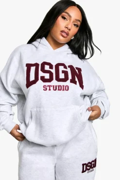 Sweatshirts|Athleisure*boohoo Plus Dsgn Studio Towelling Applique Oversized Hoodie ash grey