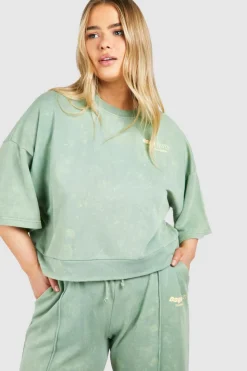 Sweatshirts|Hoodies & Sweatshirts*boohoo Plus Dsgn Studio Washed Short Sleeve Sweatshirt green