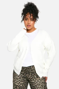 Cardigans*boohoo Plus Fine Gauge Cinched Waist Cardigan ecru