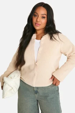 Cardigans*boohoo Plus Fine Gauge Crew Neck Cardigan butter