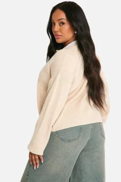Cardigans*boohoo Plus Fine Gauge Crew Neck Cardigan butter