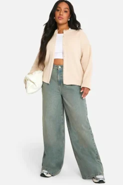 Cardigans*boohoo Plus Fine Gauge Crew Neck Cardigan butter