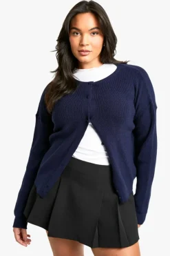 Cardigans|Jumpers & Cardigans*boohoo Plus Fine Gauge Crew Neck Cardigan navy