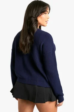 Cardigans|Jumpers & Cardigans*boohoo Plus Fine Gauge Crew Neck Cardigan navy