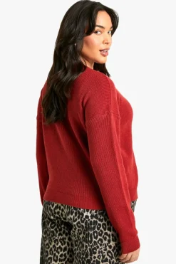 Cardigans*boohoo Plus Fine Gauge Crew Neck Cardigan burgundy