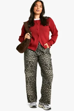 Cardigans*boohoo Plus Fine Gauge Crew Neck Cardigan burgundy
