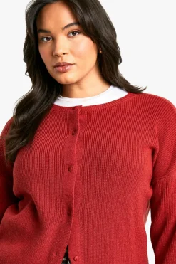 Cardigans*boohoo Plus Fine Gauge Crew Neck Cardigan burgundy
