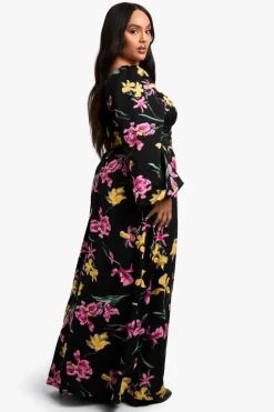 Skater Dresses|Maxi Dresses*boohoo Plus floral Balloon Sleeve Milkmaid Maxi Dress black