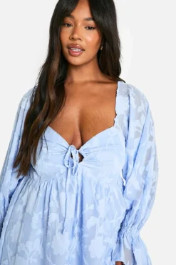 Smock Dresses*boohoo Plus Floral Burnout Ruched Detail Skater Dress blue