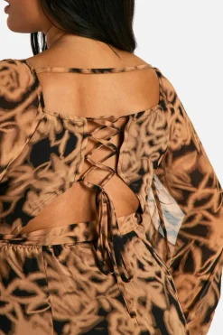 Wrap Dresses|Skater Dresses*boohoo Plus Floral Chiffon Lace Back Wrap Skater Dress black