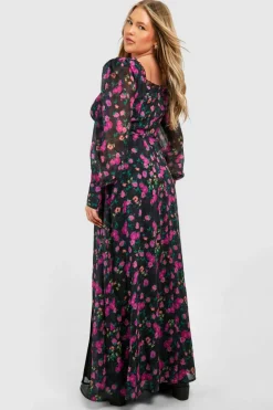 Skater Dresses|Maxi Dresses*boohoo Plus Floral Corset Detail Maxi Milkmaid Dress pink