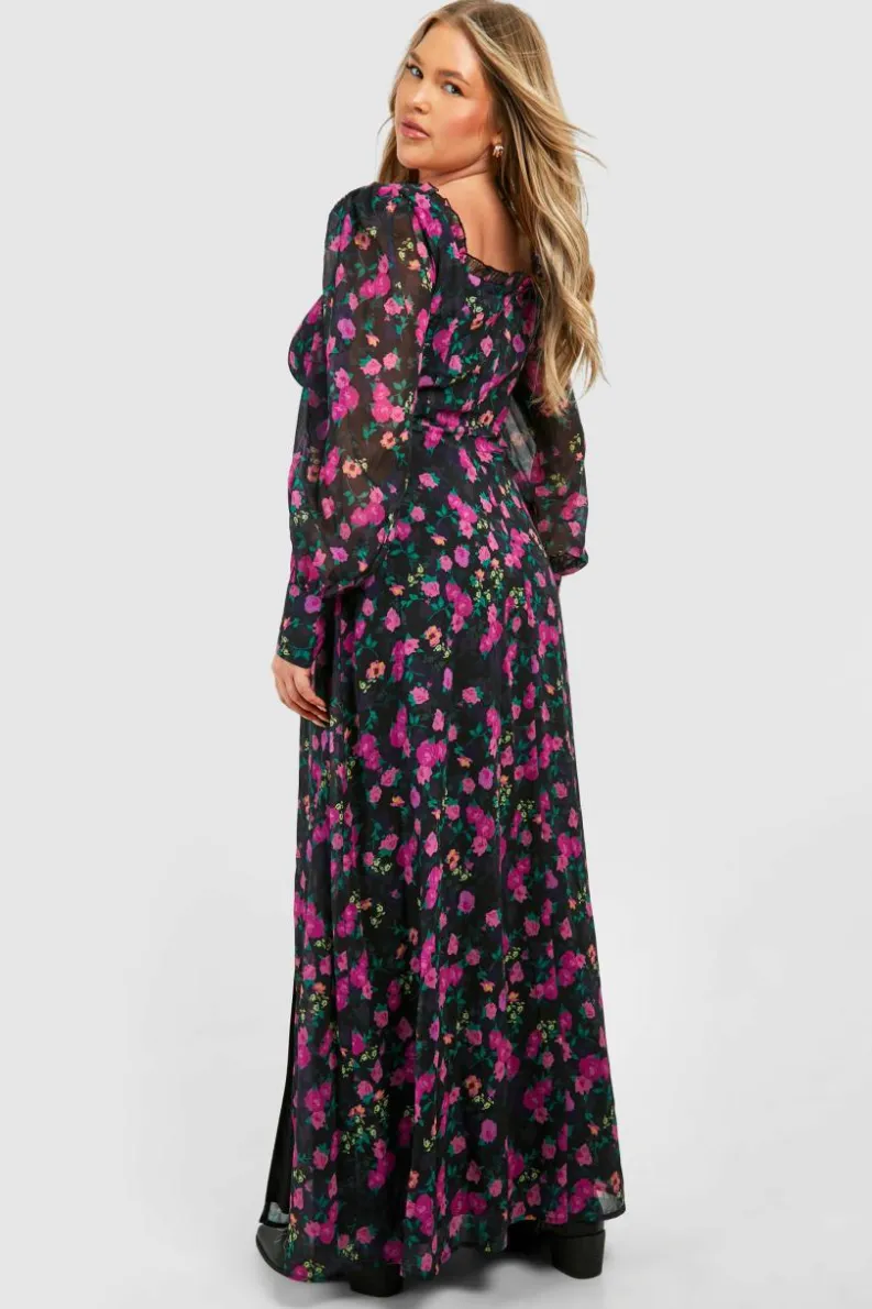 Skater Dresses|Maxi Dresses*boohoo Plus Floral Corset Detail Maxi Milkmaid Dress pink