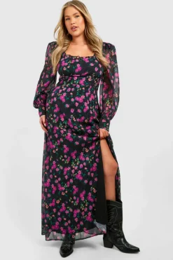 Skater Dresses|Maxi Dresses*boohoo Plus Floral Corset Detail Maxi Milkmaid Dress pink