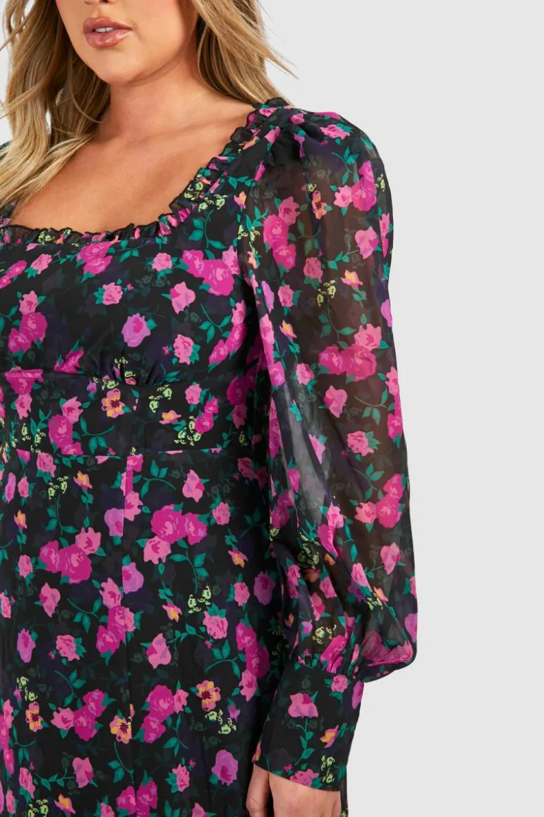 Skater Dresses|Maxi Dresses*boohoo Plus Floral Corset Detail Maxi Milkmaid Dress pink