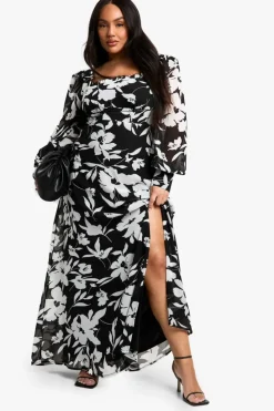 Skater Dresses*boohoo Plus Floral Corset Detail Maxi Milkmaid Dress black