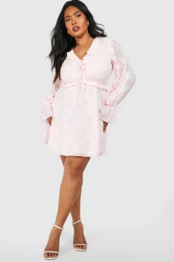 Skater Dresses|Mini Dresses*boohoo Plus Floral Jaquard Ruffle Mini Dress blush