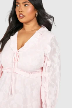 Skater Dresses|Mini Dresses*boohoo Plus Floral Jaquard Ruffle Mini Dress blush