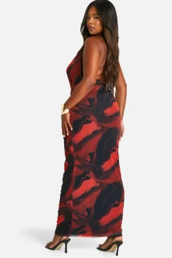 Bodycon Dresses*boohoo Plus Floral Mesh Cowl Neck Maxi Dress red