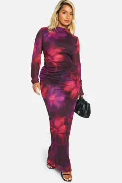 Bodycon Dresses|Maxi Dresses*boohoo Plus Floral Mesh Low Back Maxi Dress purple