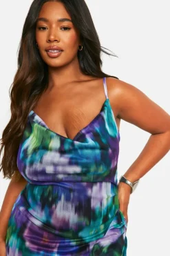 Maxi Dresses*boohoo Plus Floral Mesh Ruffle Maxi Dress blue