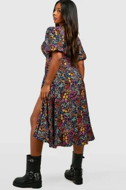 Smock Dresses|Midi Dresses*boohoo Plus Floral Print Midi Smock Dress black