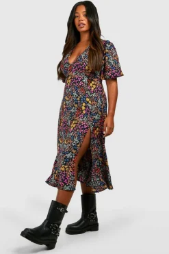 Smock Dresses|Midi Dresses*boohoo Plus Floral Print Midi Smock Dress black