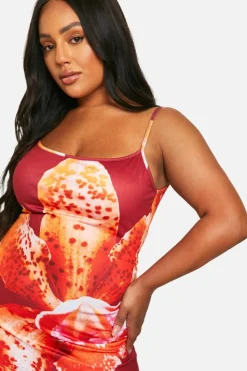 Bodycon Dresses*boohoo Plus Floral Printed Strappy Maxi Dress wine