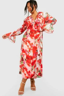 Wrap Dresses*boohoo Plus Floral Ruffle Wrap Dress pink