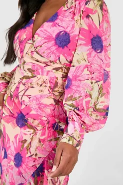 Wrap Dresses|Maxi Dresses*boohoo Plus Floral Ruffle Wrap Maxi Dress pink
