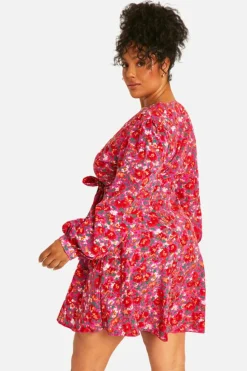Wrap Dresses|Skater Dresses*boohoo Plus Floral Ruffle Wrap Skater Dress pink