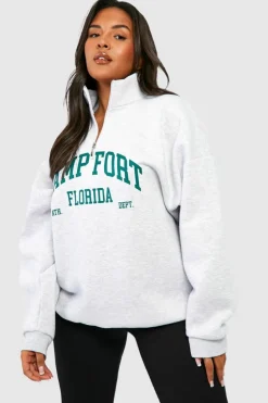 Sweatshirts|Athleisure*boohoo Plus Florida Varsity Half Zip ash grey