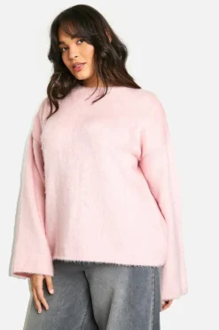 Jumpers|Jumpers & Cardigans*boohoo Plus Fluffy Knit Jumper baby pink
